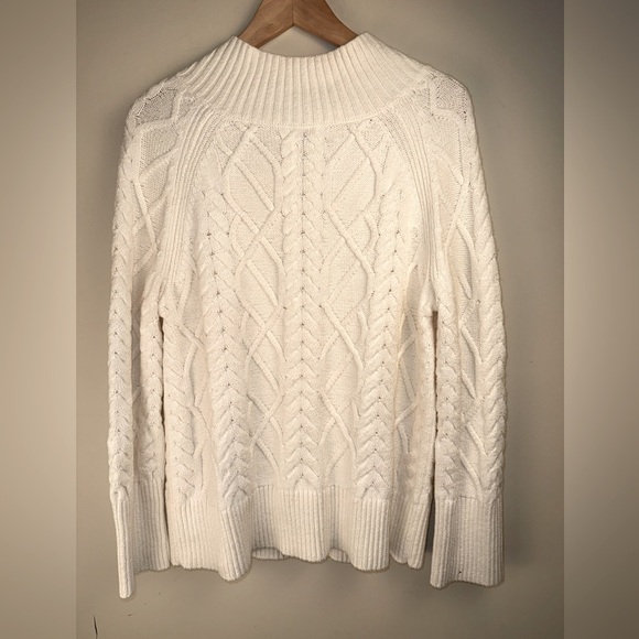 Talbots Cable Knit Ivory Sweater Fisherman Mock Neck Women's Medium Soft KH5348 - Picture 1 of 9